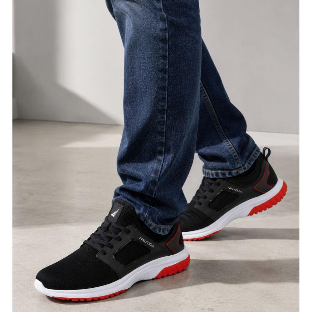 Nautica Men’s Athletic Sneakers Black Red Ortholite Comfort Shoes Size 12